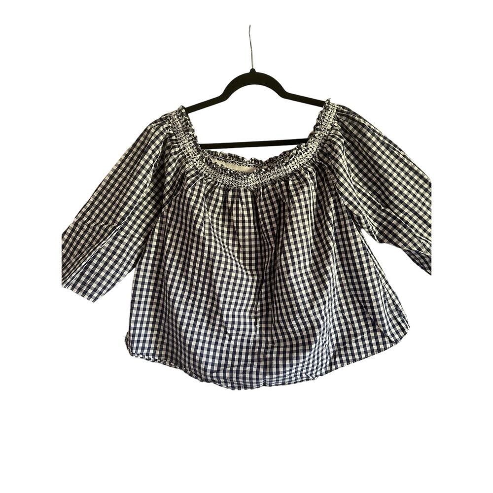 Madewell Gingham Off the Shoulder Smocked Top Size XL